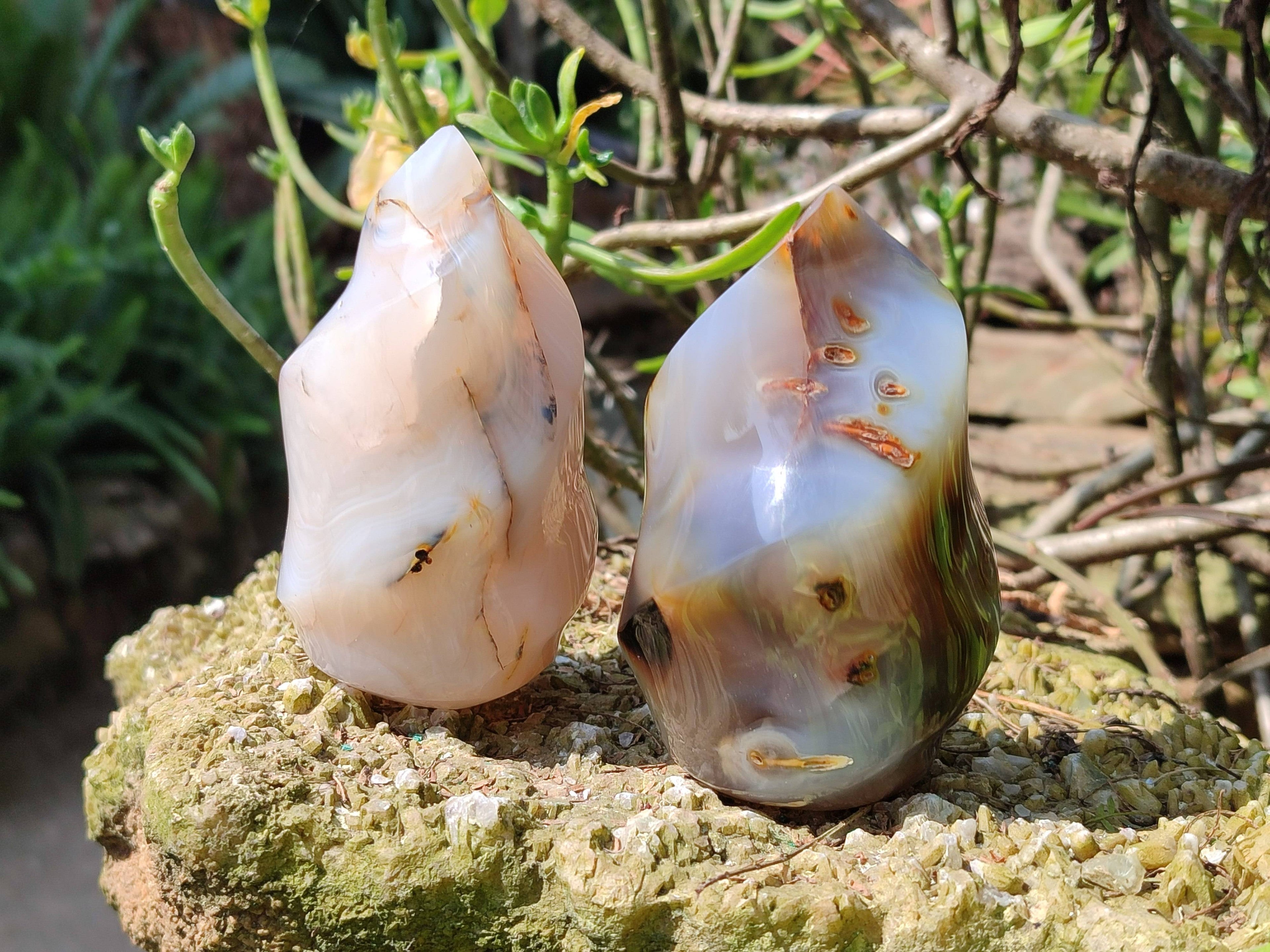 Polished Banded Agate Standing Free Forms, Hearts, Flames x 6 From Madagascar - Toprock Gemstones and Minerals 