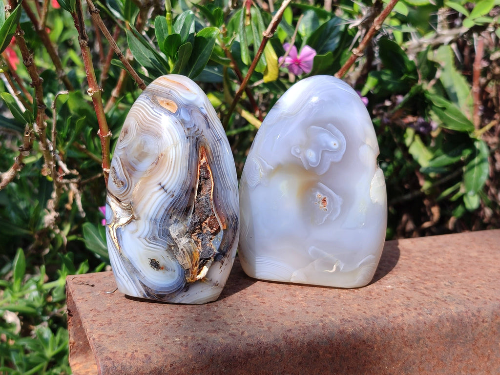 Polished Banded Agate Standing Free Forms, Hearts, Flames x 6 From Madagascar - Toprock Gemstones and Minerals 