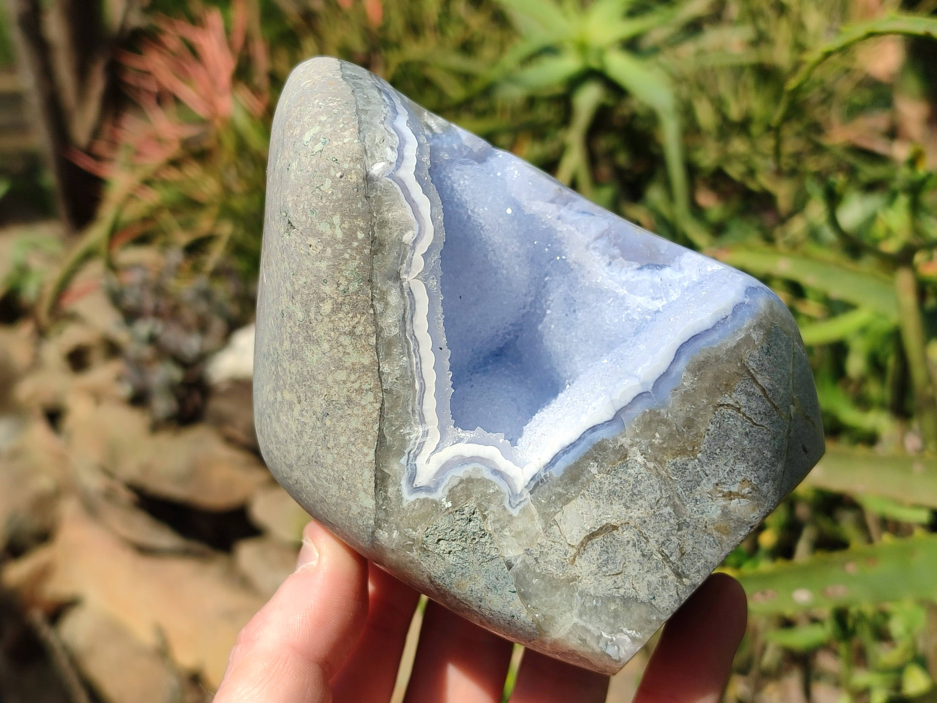 Polished Blue Lace Agate Standing Free Form x 1 From Nsanje, Malawi - Toprock Gemstones and Minerals 