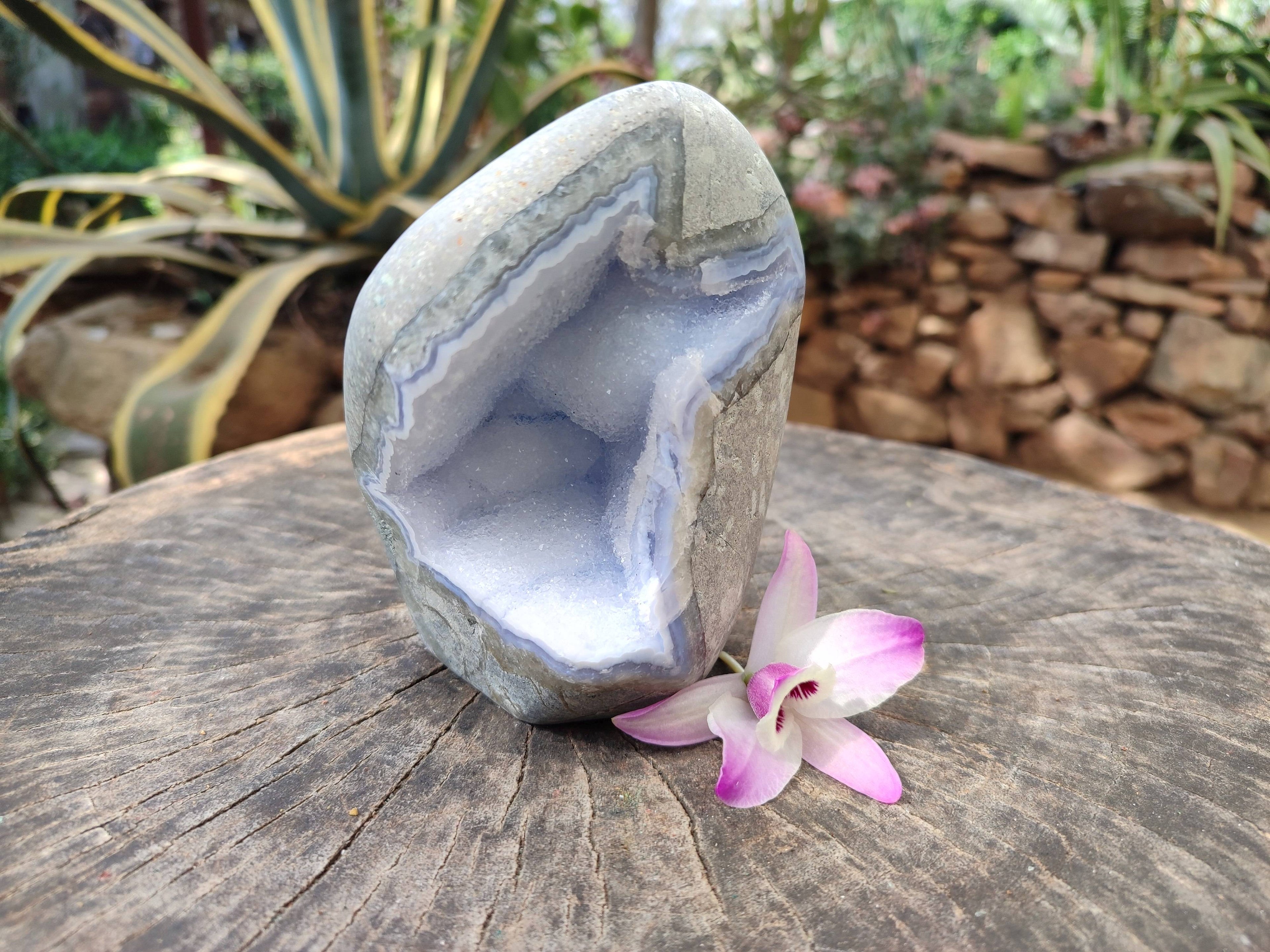 Polished Blue Lace Agate Standing Free Form x 1 From Nsanje, Malawi - Toprock Gemstones and Minerals 