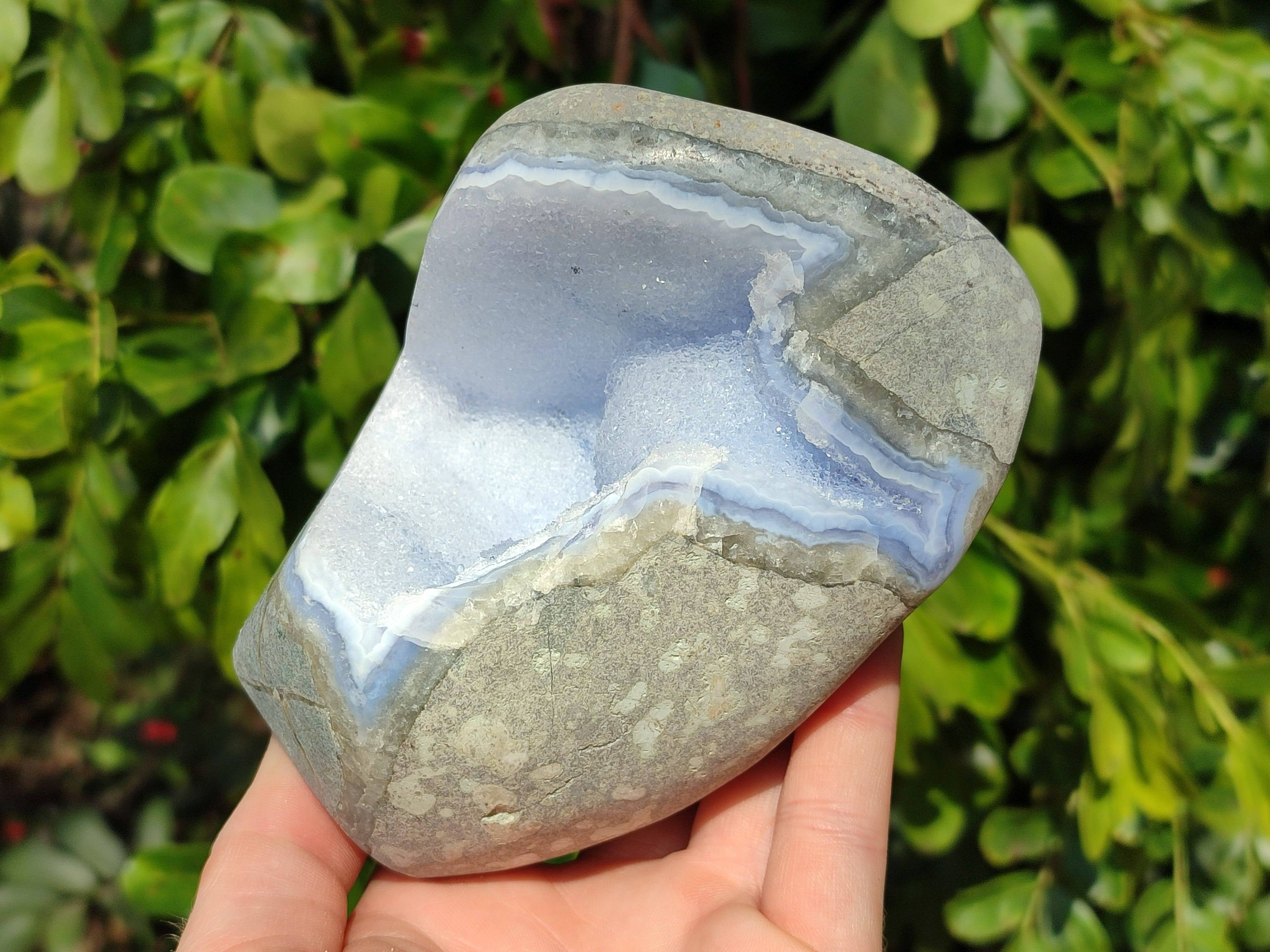 Polished Blue Lace Agate Standing Free Form x 1 From Nsanje, Malawi - Toprock Gemstones and Minerals 