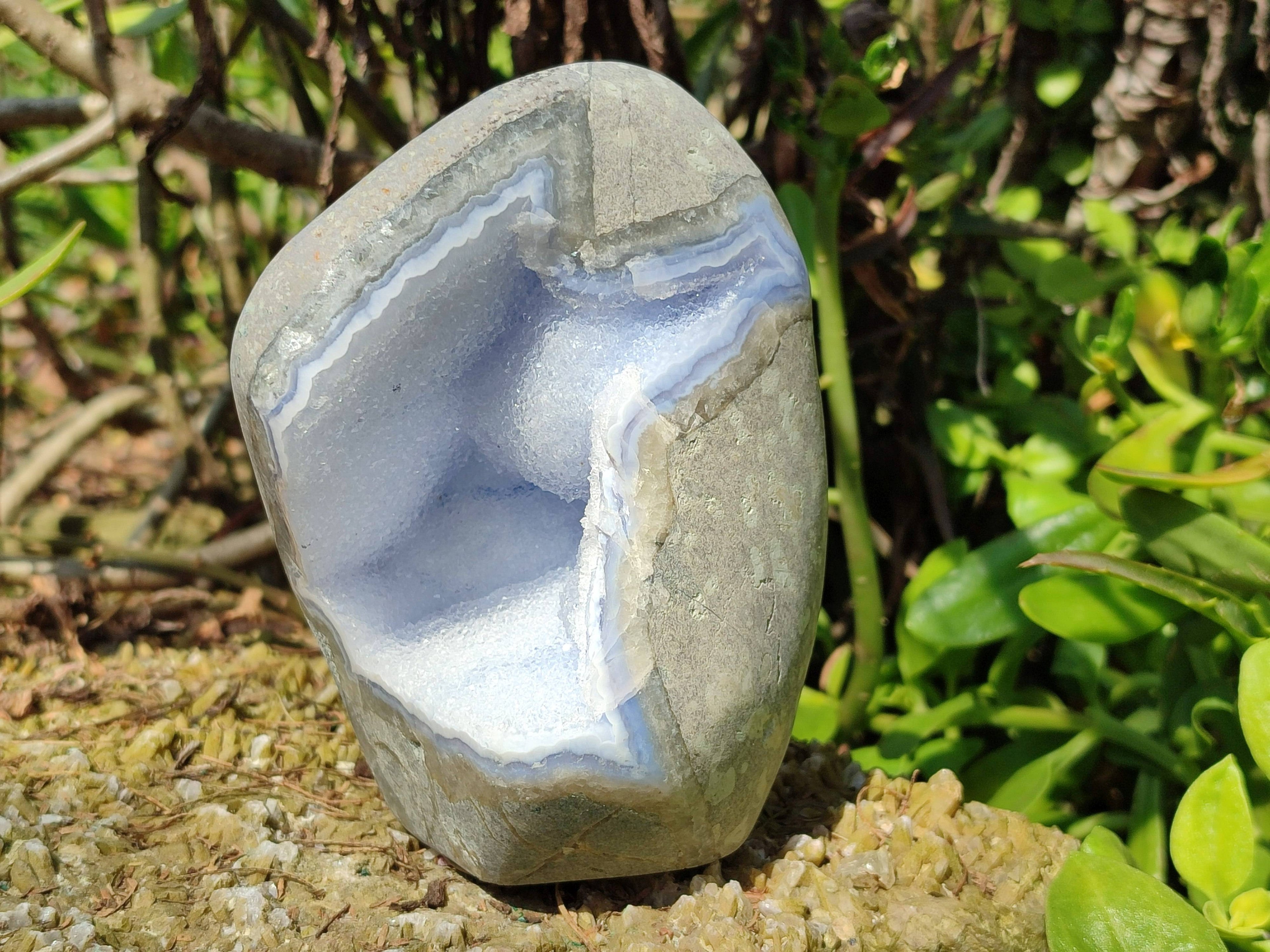 Polished Blue Lace Agate Standing Free Form x 1 From Nsanje, Malawi - Toprock Gemstones and Minerals 