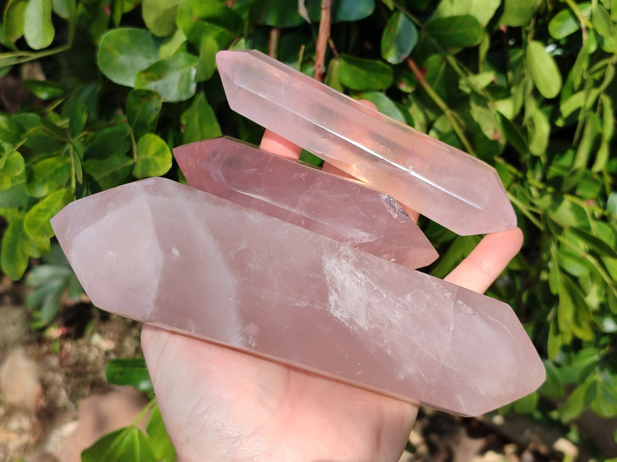 Polished Gemmy Double Terminated Rose Quartz Points x 3 From Madagascar - Toprock Gemstones and Minerals 