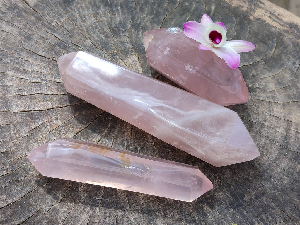 Polished Gemmy Double Terminated Rose Quartz Points x 3 From Madagascar - Toprock Gemstones and Minerals 