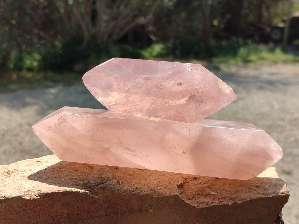 Polished Gemmy Double Terminated Rose Quartz Points x 3 From Madagascar - Toprock Gemstones and Minerals 