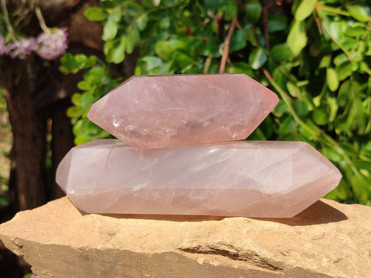Polished Gemmy Double Terminated Rose Quartz Points x 3 From Madagascar - Toprock Gemstones and Minerals 