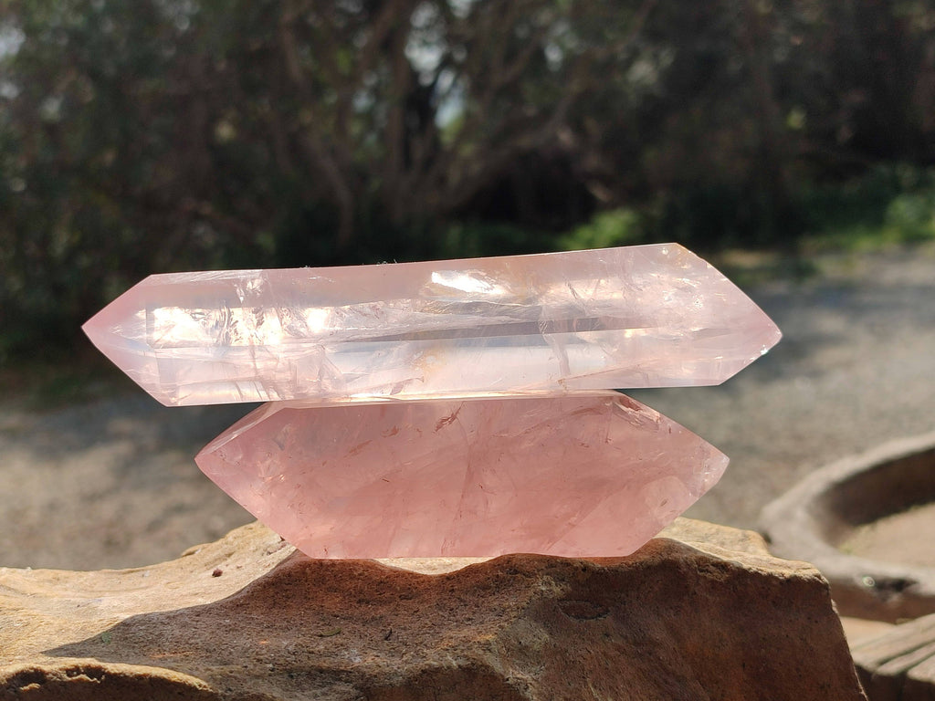 Polished Gemmy Double Terminated Rose Quartz Points x 3 From Madagascar - Toprock Gemstones and Minerals 
