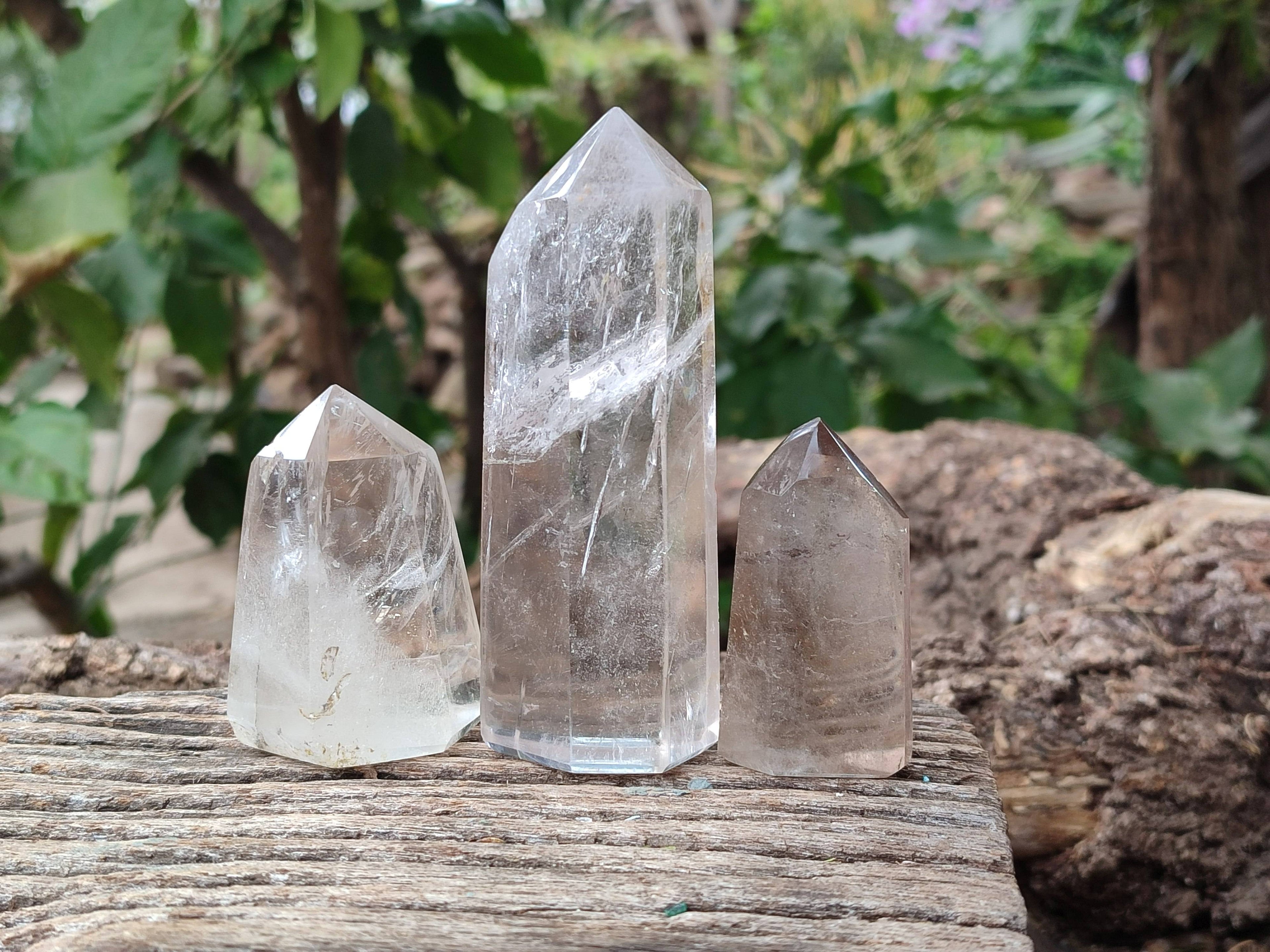 Polished Smokey Window Quartz Points x 6 From Madagascar - Toprock Gemstones and Minerals 