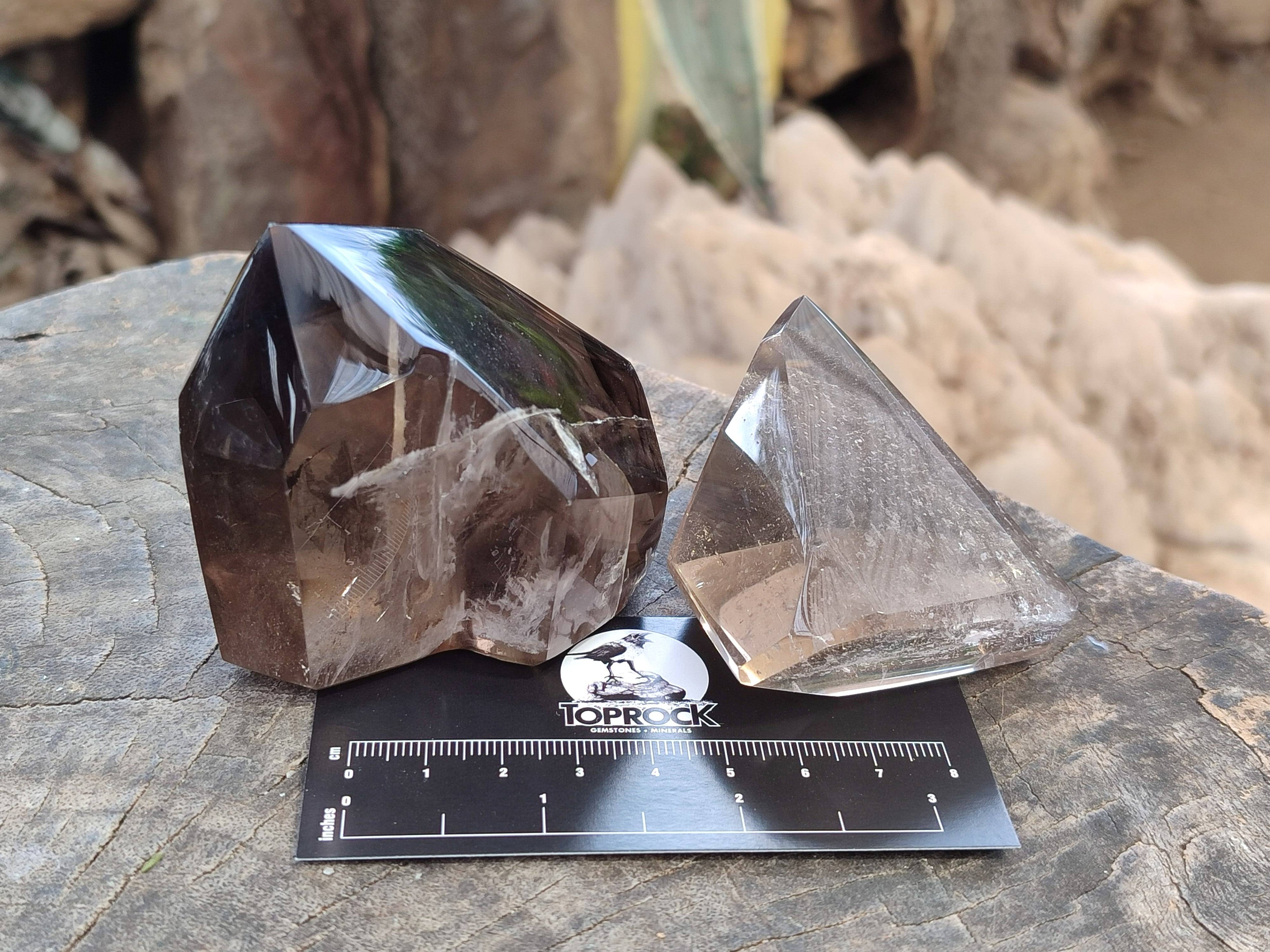 Polished Smokey Window Quartz Points x 6 From Madagascar - Toprock Gemstones and Minerals 