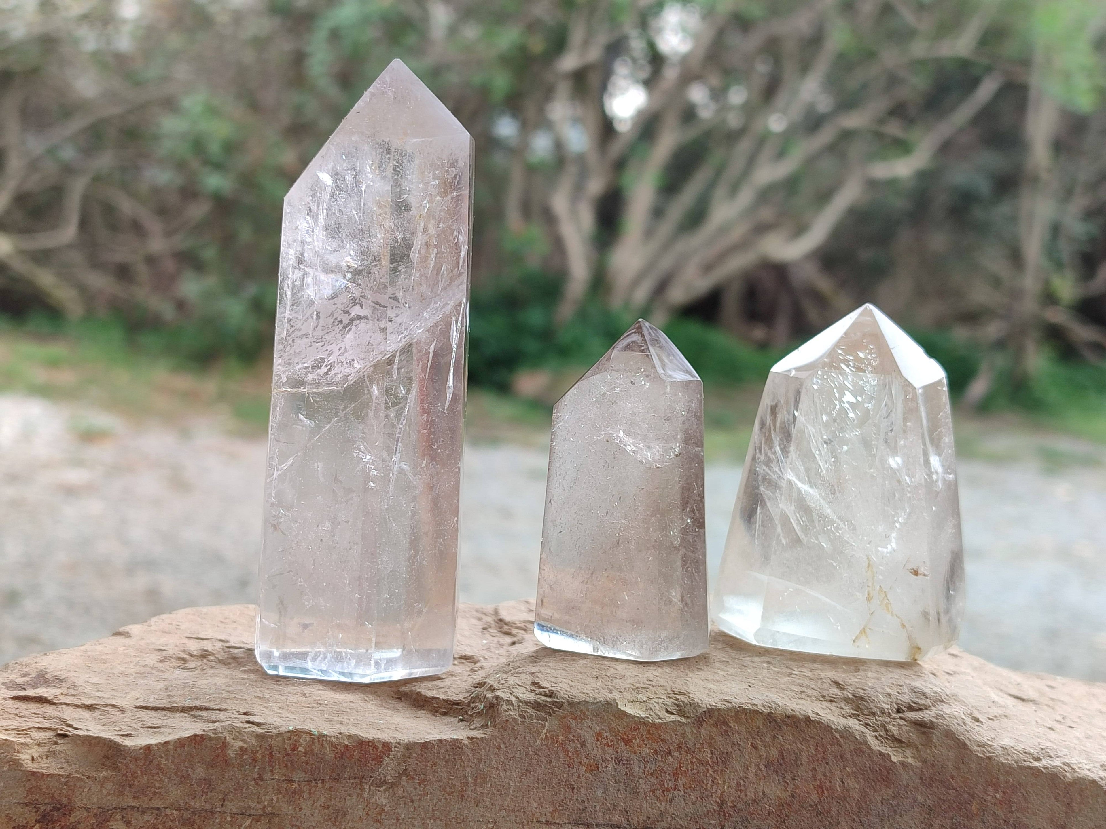 Polished Smokey Window Quartz Points x 6 From Madagascar - Toprock Gemstones and Minerals 