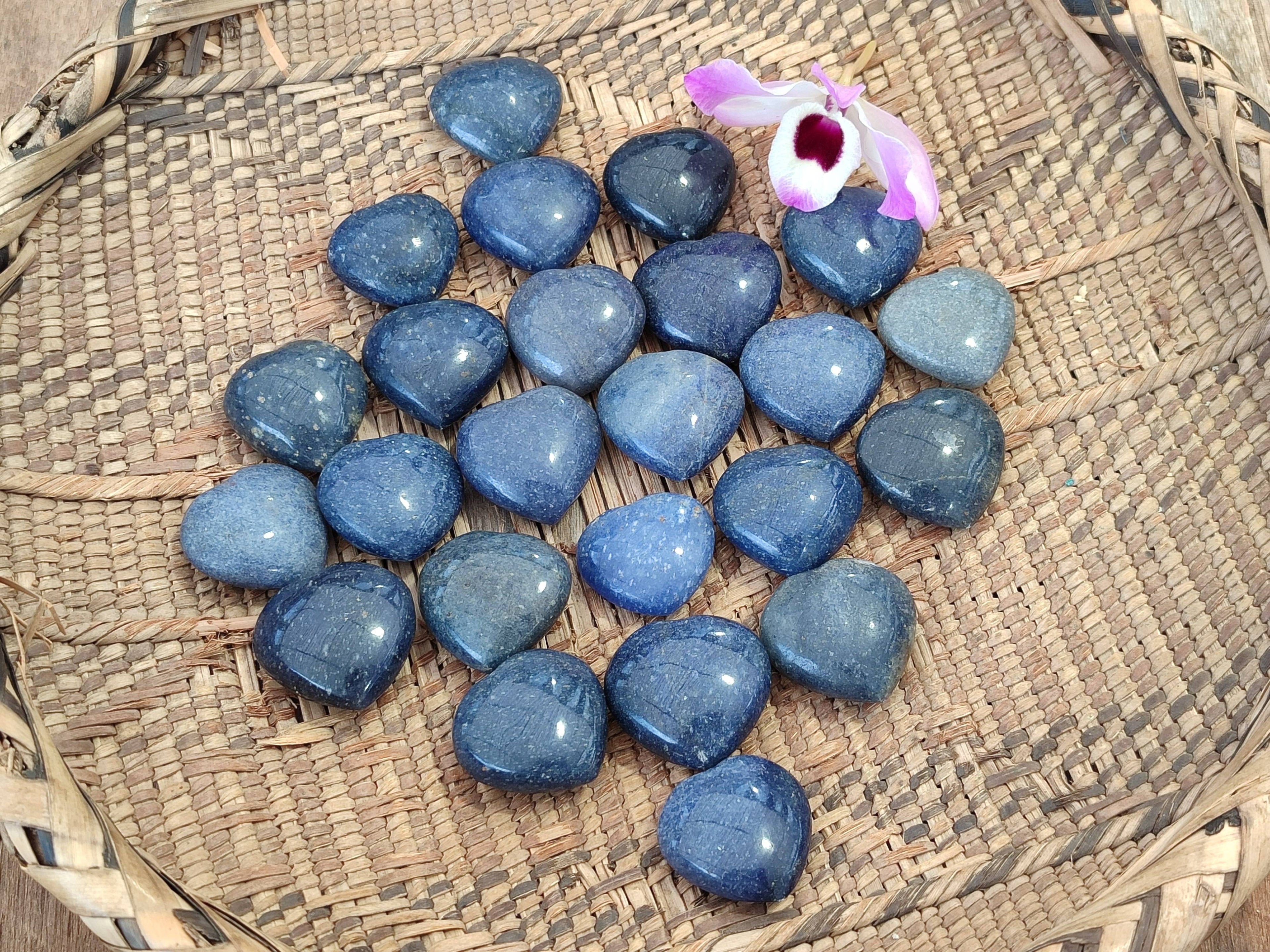Polished Lazulite Hearts x 35 From Madagascar - Toprock Gemstones and Minerals 