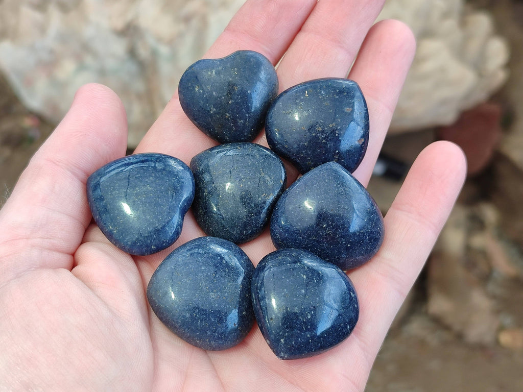 Polished Lazulite Hearts x 35 From Madagascar - Toprock Gemstones and Minerals 