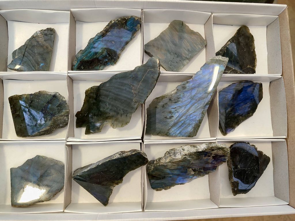 Polished On One Side Labradorite x 3 From Tulear, Madagascar - Toprock Gemstones and Minerals 