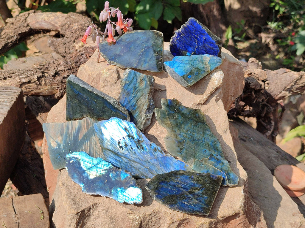 Polished On One Side Labradorite x 3 From Tulear, Madagascar - Toprock Gemstones and Minerals 