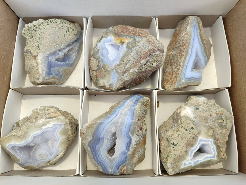 Polished On One Side Polished Blue Lace Agate  x 6 From Nsanje, Malawi - Toprock Gemstones and Minerals 