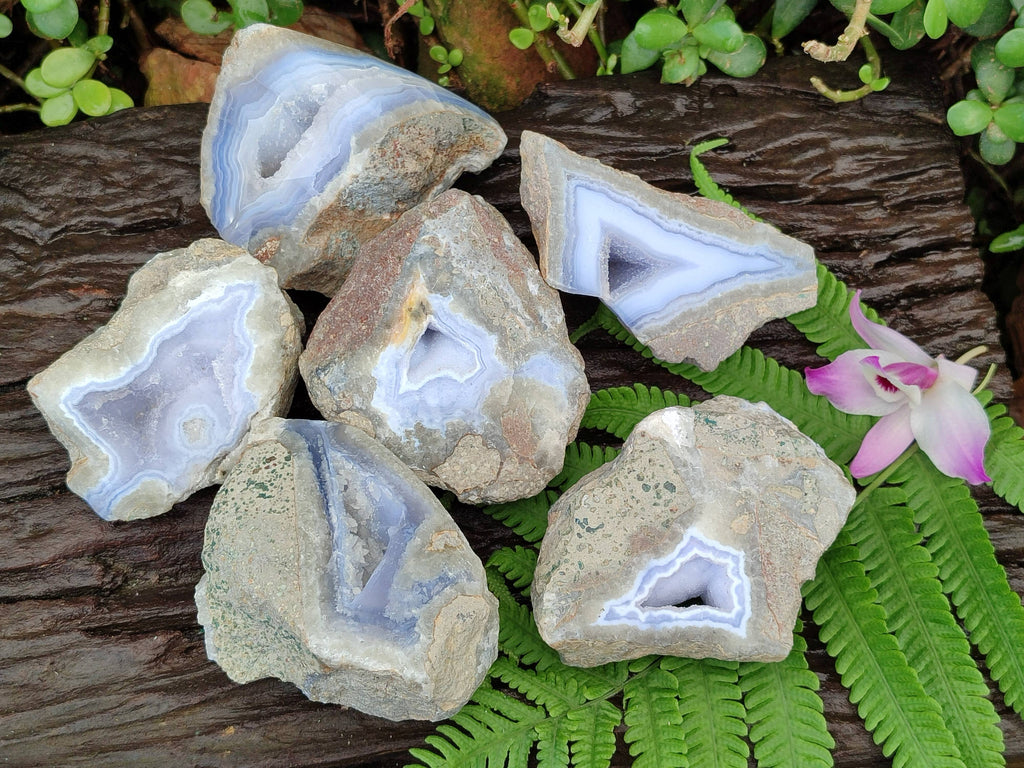 Polished On One Side Polished Blue Lace Agate  x 6 From Nsanje, Malawi - Toprock Gemstones and Minerals 