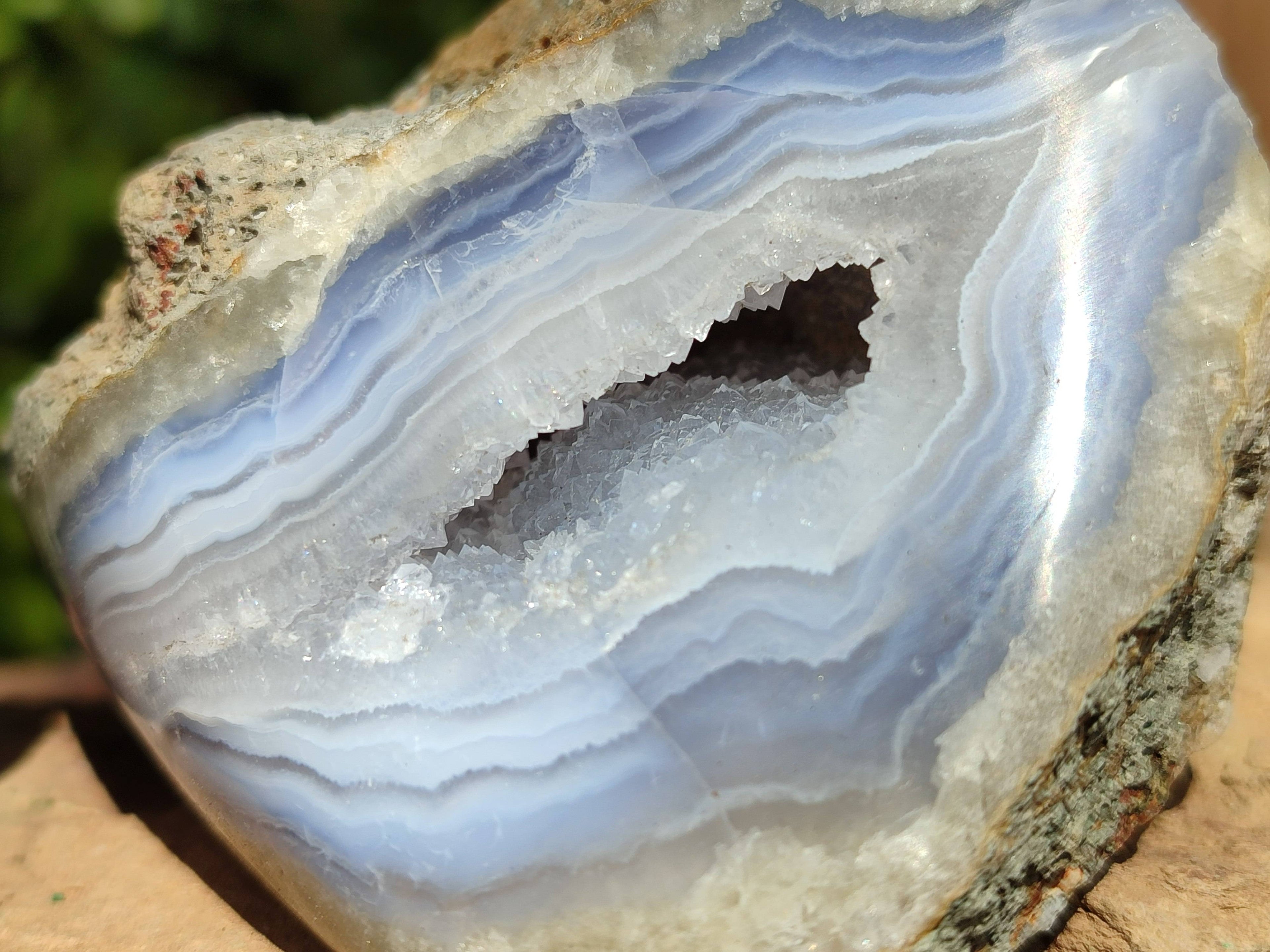 Polished On One Side Polished Blue Lace Agate  x 6 From Nsanje, Malawi - Toprock Gemstones and Minerals 