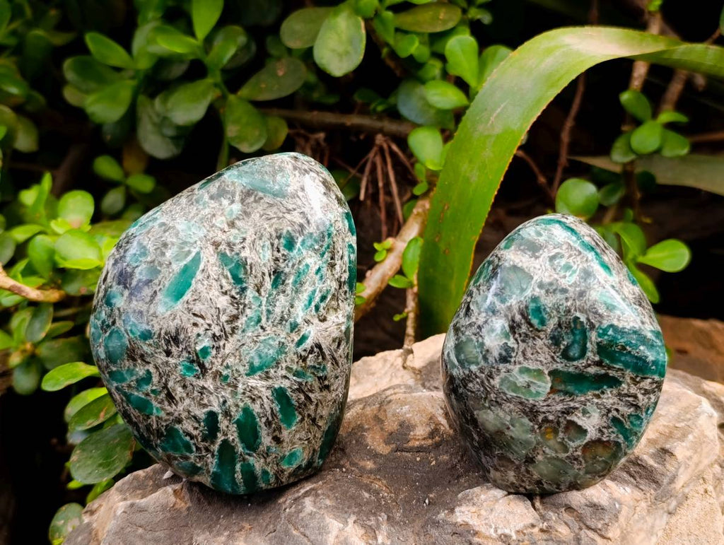 Polished Emerald Mica 'Mutokolite' Standing Free Forms x 3 From Mutoko, Zimbabwe - Toprock Gemstones and Minerals 
