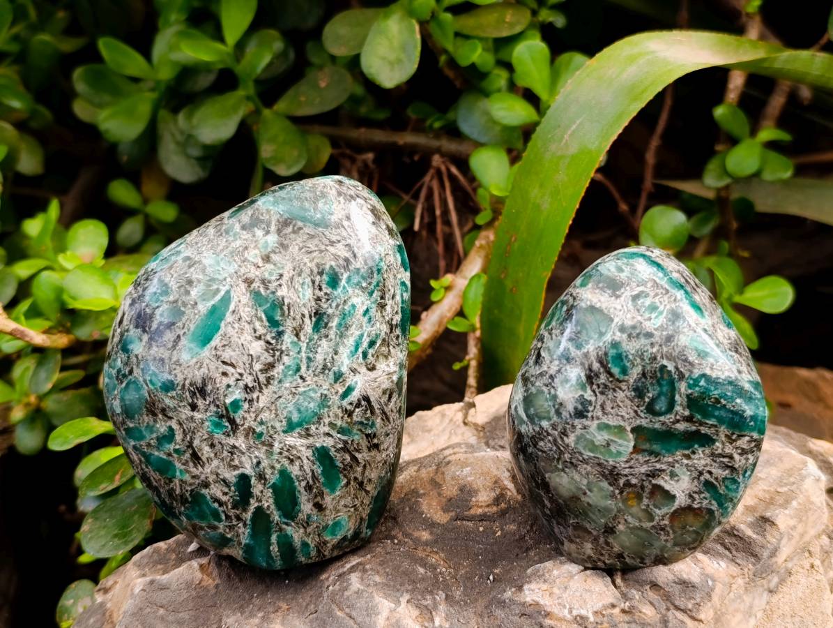 Polished Emerald Mica 'Mutokolite' Standing Free Forms x 3 From Mutoko, Zimbabwe - Toprock Gemstones and Minerals 