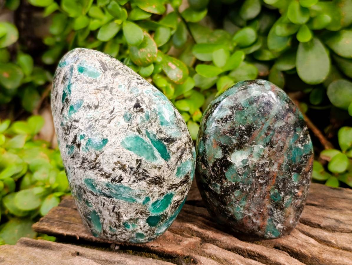 Polished Emerald Mica 'Mutokolite' Standing Free Forms x 3 From Mutoko, Zimbabwe - Toprock Gemstones and Minerals 