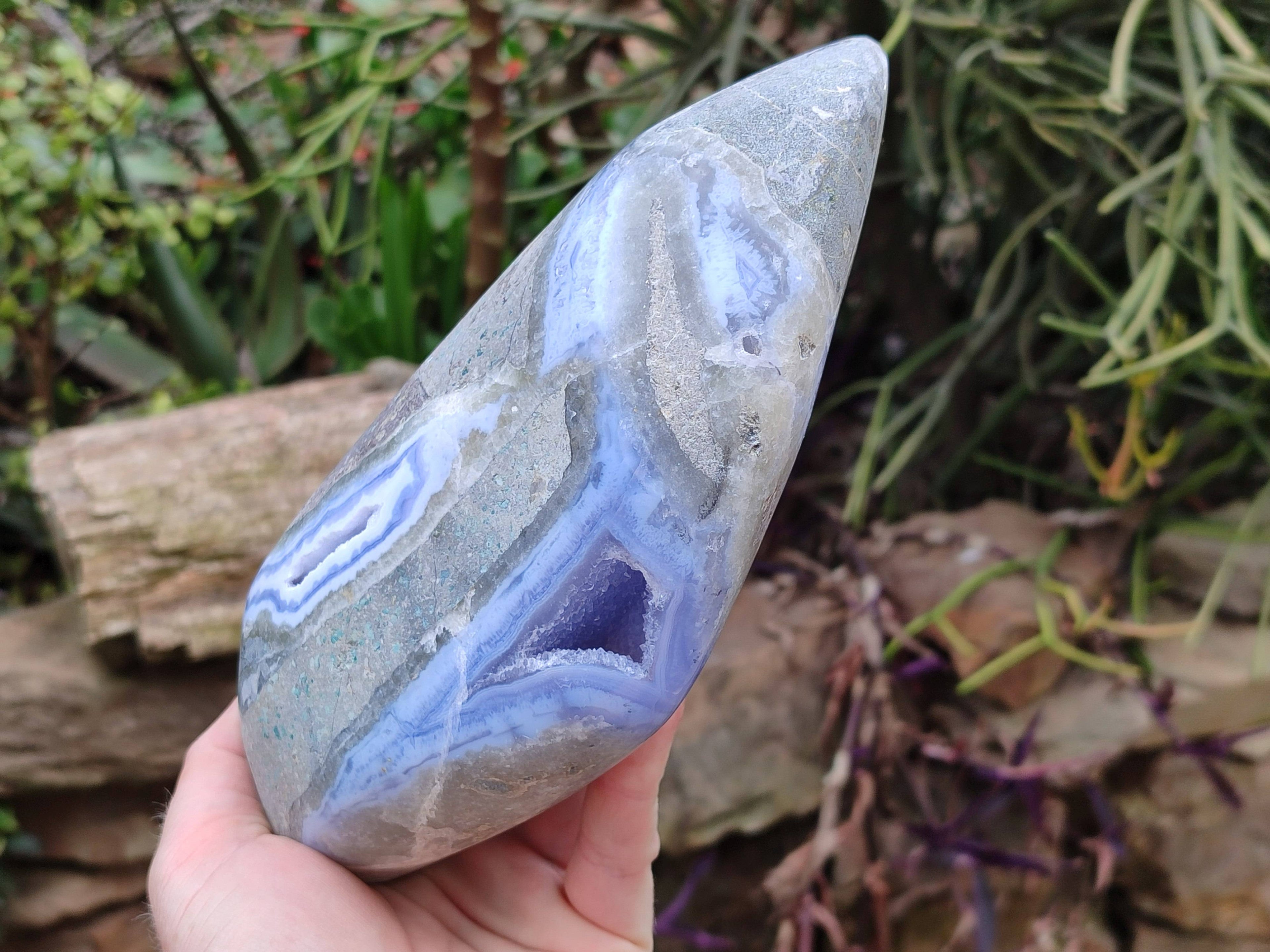 Polished Blue Lace Agate Standing Free Form x 1 From Nsanje, Malawi - Toprock Gemstones and Minerals 