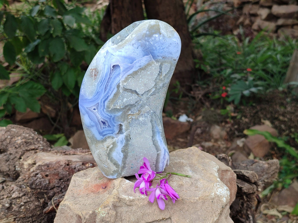 Polished Blue Lace Agate Standing Free Form x 1 From Nsanje, Malawi - Toprock Gemstones and Minerals 