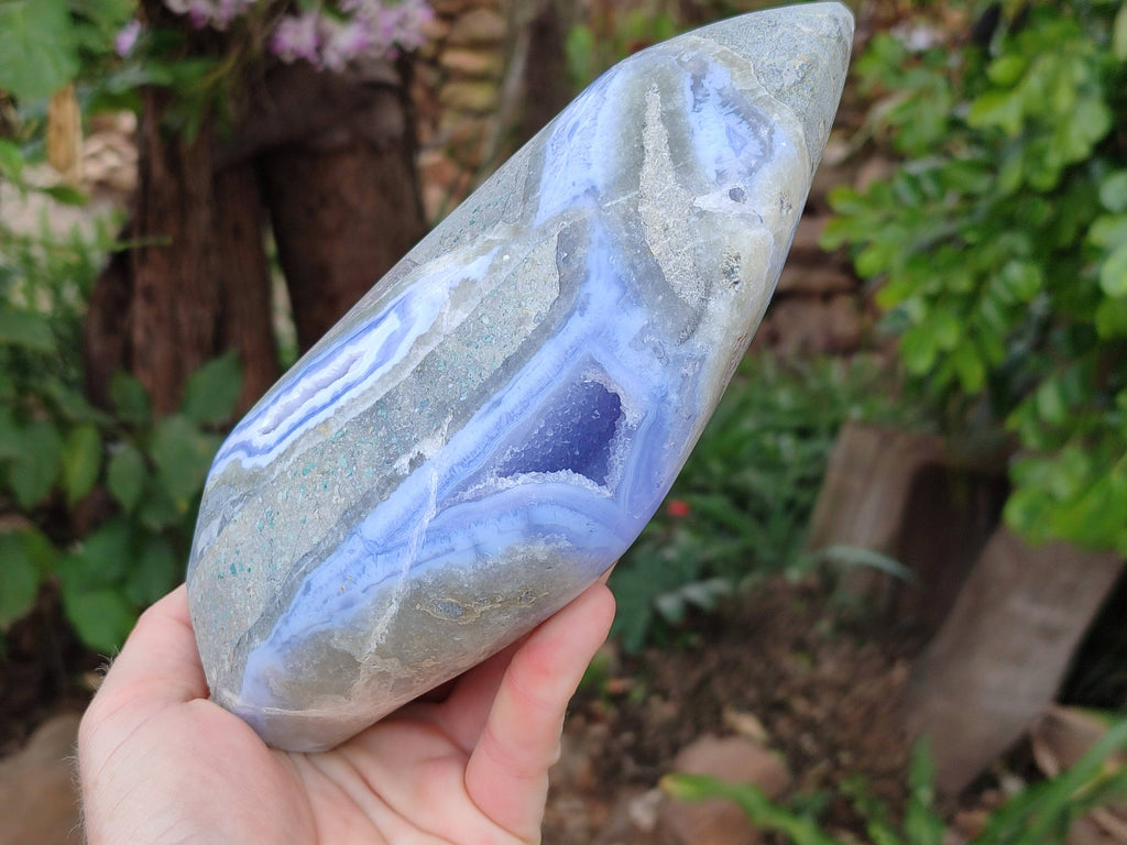 Polished Blue Lace Agate Standing Free Form x 1 From Nsanje, Malawi - Toprock Gemstones and Minerals 