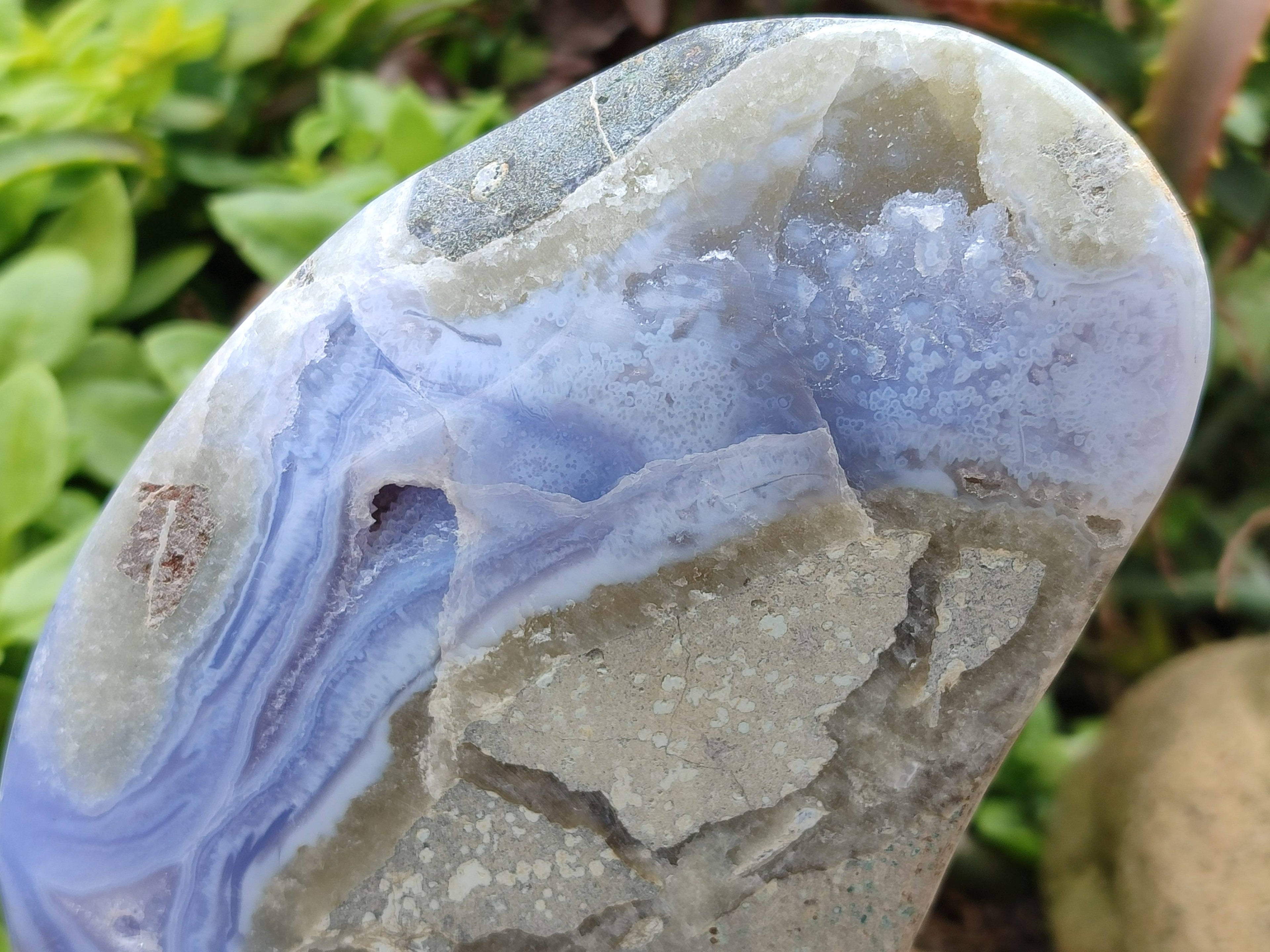 Polished Blue Lace Agate Standing Free Form x 1 From Nsanje, Malawi - Toprock Gemstones and Minerals 