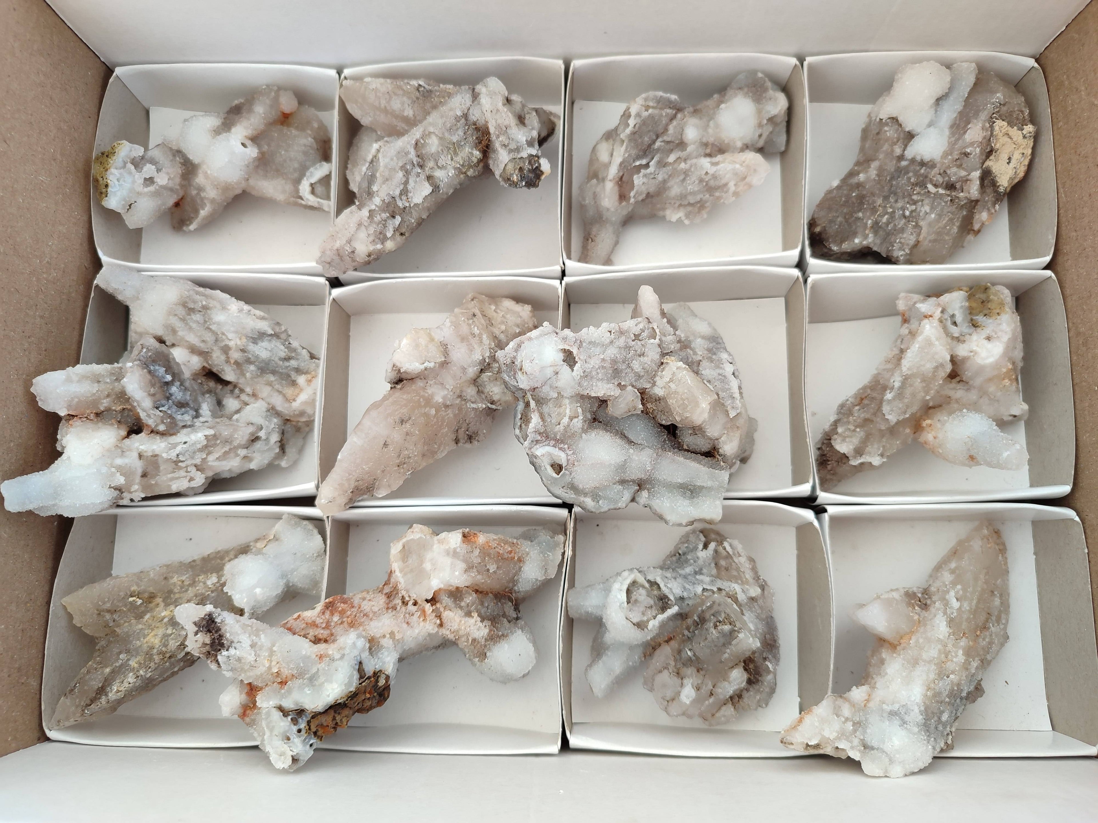 Natural Drusy Quartz Coated Calcite Pseudomorph Specimens x 12 From Alberts Mountain, Lesotho - Toprock Gemstones and Minerals 