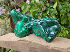 Polished Ring and Banded Malachite Free Forms x 2 From Congo - Toprock Gemstones and Minerals 