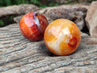 Polished Carnelian Agate Gemstone Spheres x 6 From Madagascar - Toprock Gemstones and Minerals 