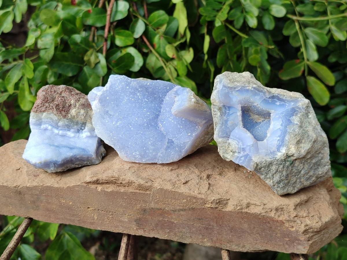 Natural Blue Lace Agate Geode Specimens x 9 From Nsanje, Malawi - Toprock Gemstones and Minerals 