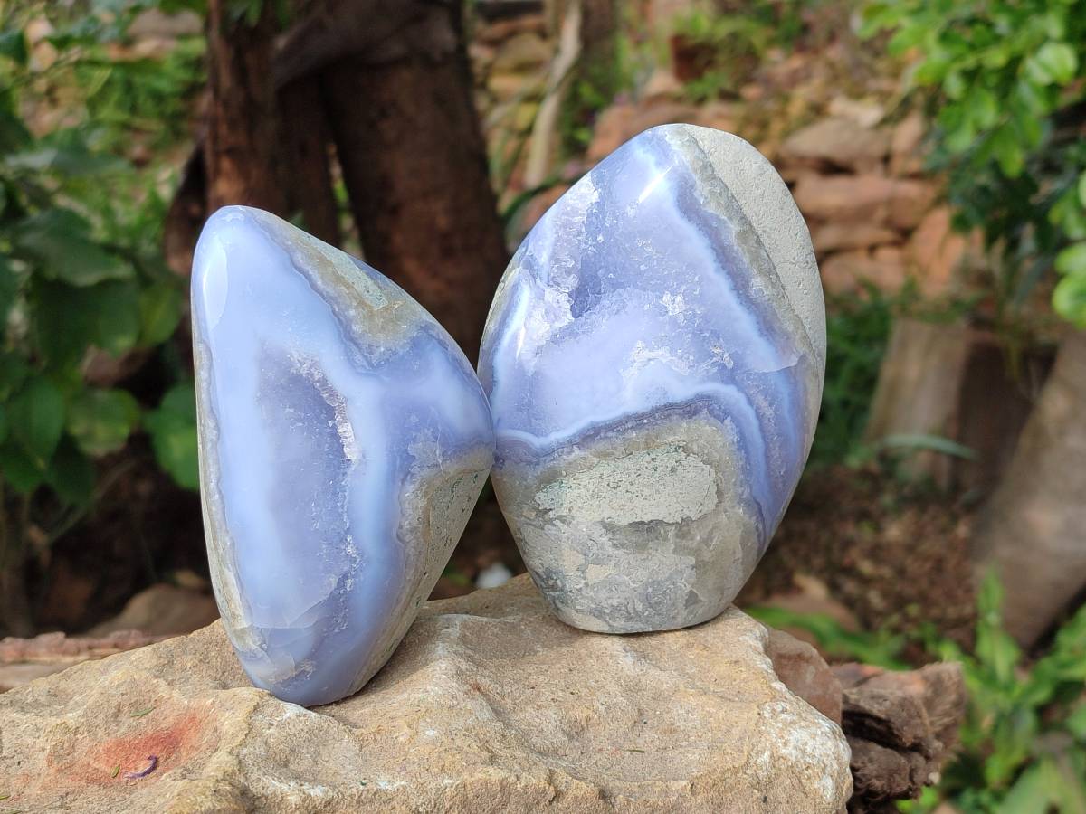 Polished Blue Lace Agate Standing Free Forms x 2 From Nsanje, Malawi - Toprock Gemstones and Minerals 
