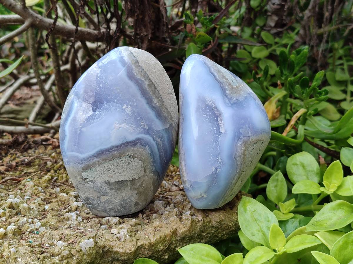 Polished Blue Lace Agate Standing Free Forms x 2 From Nsanje, Malawi - Toprock Gemstones and Minerals 
