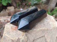 Polished Black Basalt Double Terminated x 3 From Madagascar