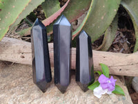 Polished Black Basalt Double Terminated x 3 From Madagascar
