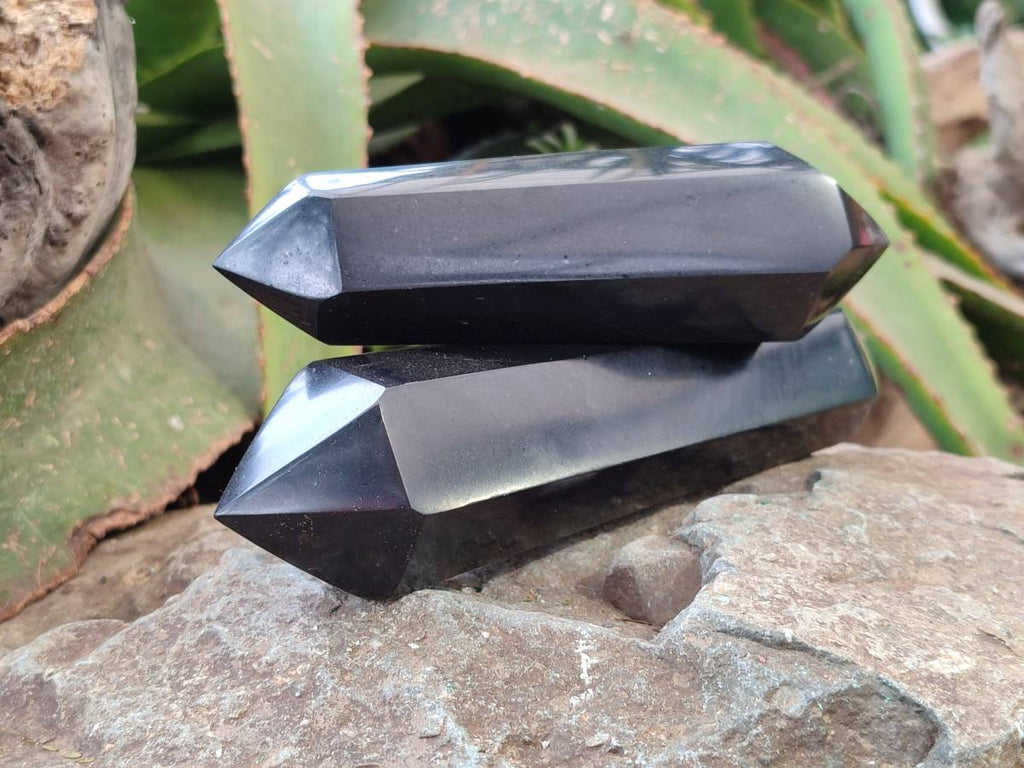 Polished Black Basalt Double Terminated x 3 From Madagascar - Toprock Gemstones and Minerals 