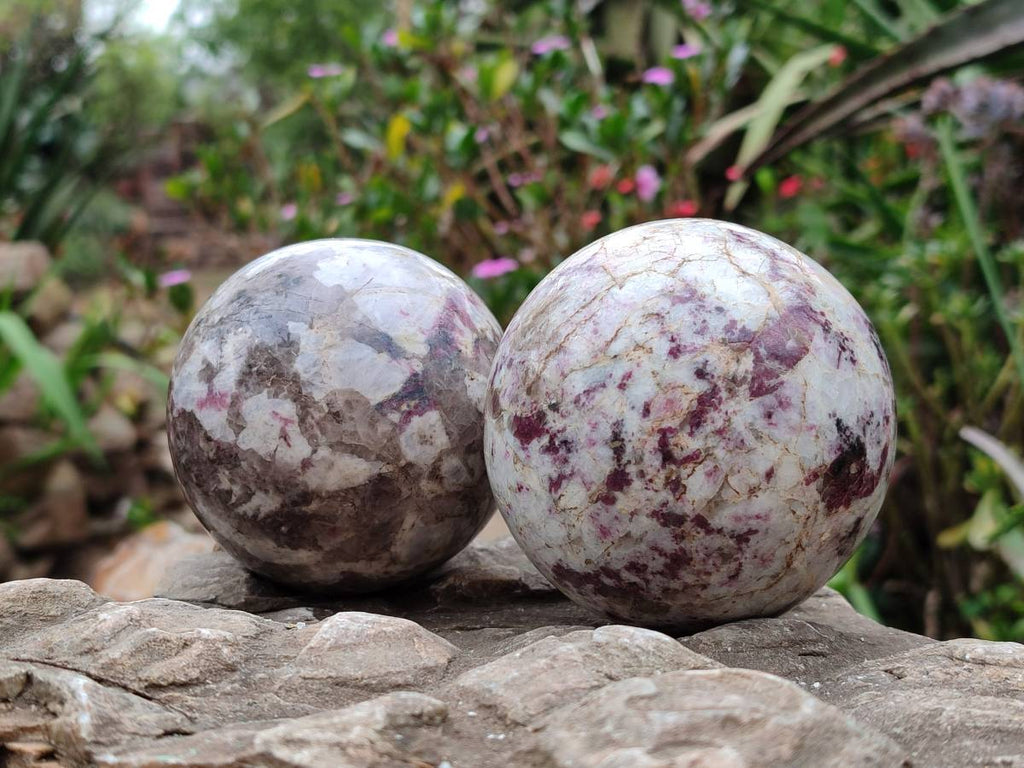 Polished Rubellite Pink Tourmaline Spheres x 2 From Ambatondrazaka, Madagascar - Toprock Gemstones and Minerals 