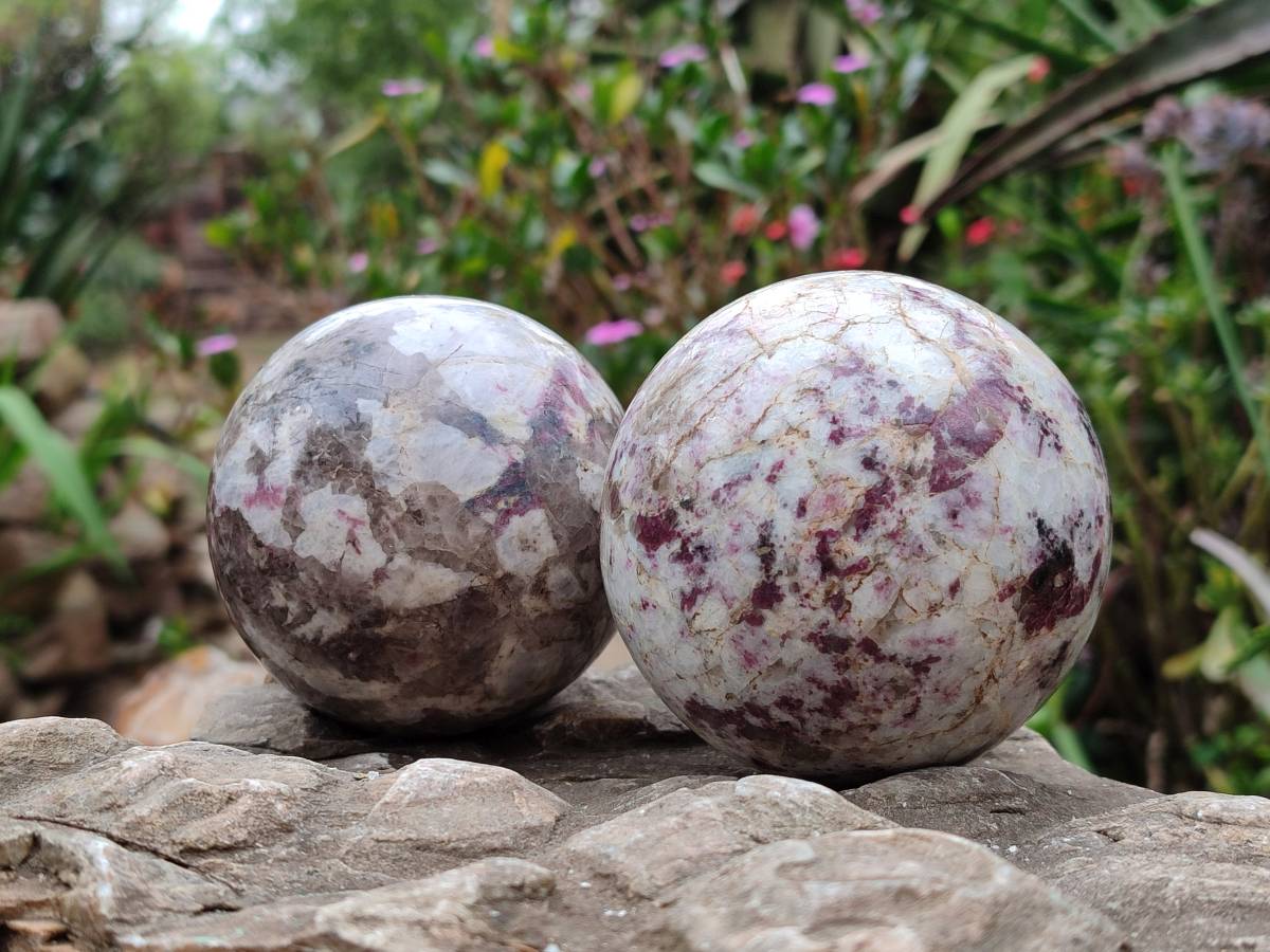 Polished Rubellite Pink Tourmaline Spheres x 2 From Ambatondrazaka, Madagascar - Toprock Gemstones and Minerals 