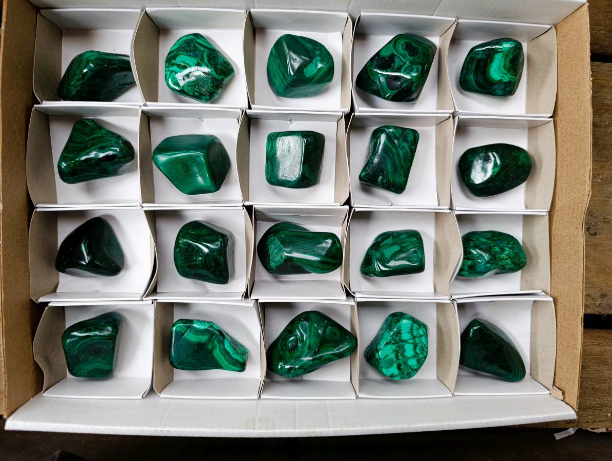 Polished Flower Banded Malachite Free Forms x 20 From Congo - Toprock Gemstones and Minerals 