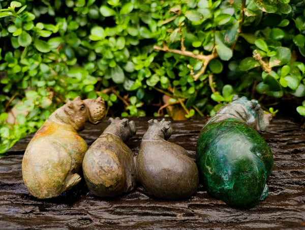 Hand Made Green Verdite Hippo Family Carvings x 3 From Zimbabwe - Toprock Gemstones and Minerals 