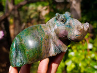 Hand Made Green Verdite Hippo Family Carvings x 3 From Zimbabwe - Toprock Gemstones and Minerals 
