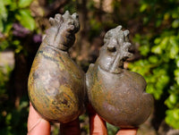 Hand Made Green Verdite Hippo Family Carvings x 3 From Zimbabwe - Toprock Gemstones and Minerals 