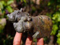 Hand Made Green Verdite Hippo Family Carvings x 3 From Zimbabwe - Toprock Gemstones and Minerals 