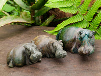 Hand Made Green Verdite Hippo Family Carvings x 3 From Zimbabwe - Toprock Gemstones and Minerals 