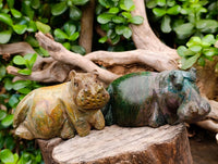 Hand Made Green Verdite Hippo Family Carvings x 3 From Zimbabwe - Toprock Gemstones and Minerals 