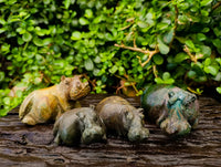 Hand Made Green Verdite Hippo Family Carvings x 3 From Zimbabwe - Toprock Gemstones and Minerals 