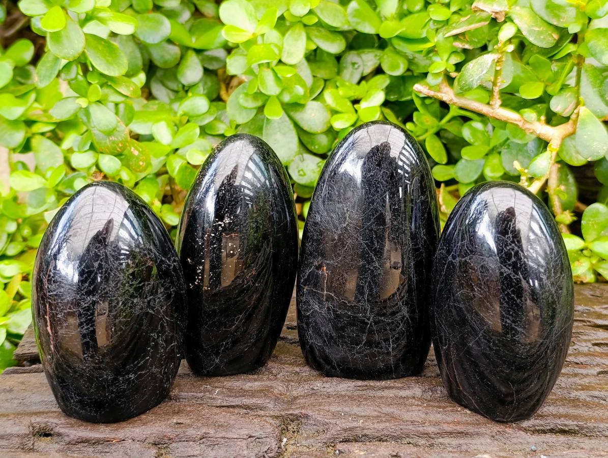Polished Black Tourmaline Standing Free Forms x 4 From Madagascar - Toprock Gemstones and Minerals 