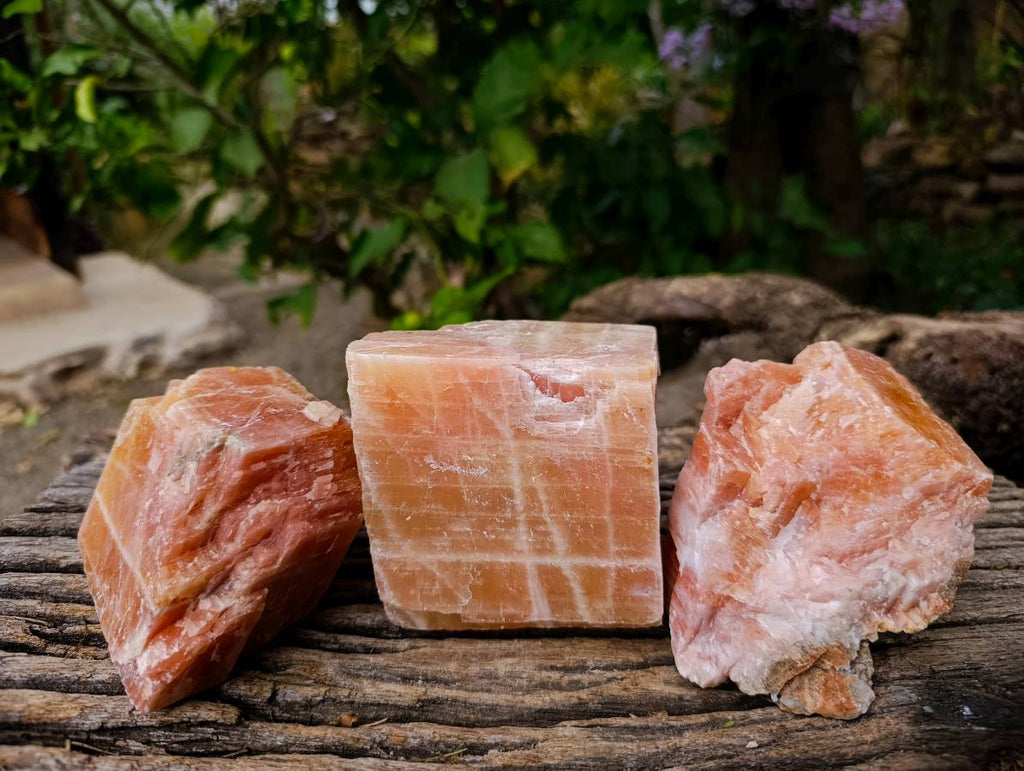 Natural Sunset Orange Calcite Specimens x 3 From Spitzkop, Namibia - Toprock Gemstones and Minerals 