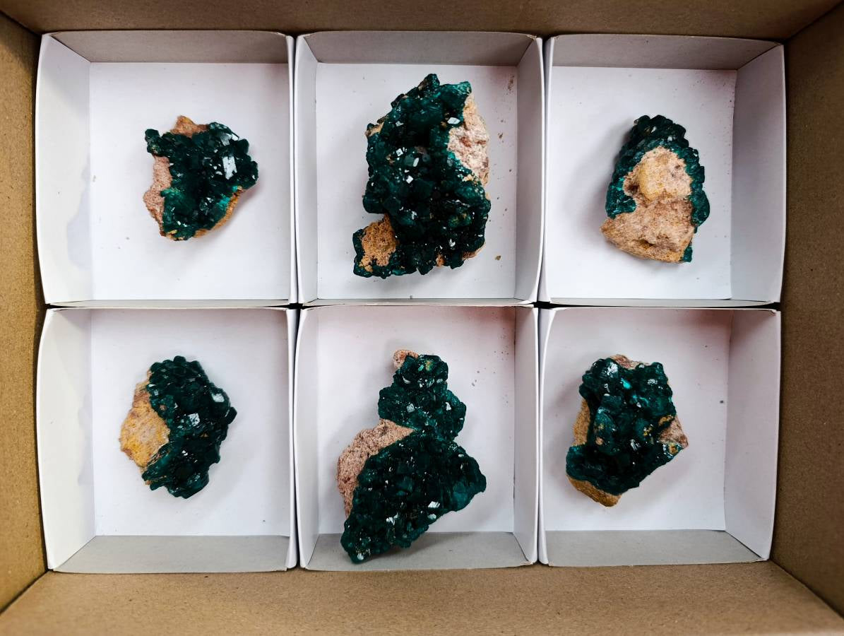 Natural Dioptase On Dolomite Specimens x 6 From Likasi, Congo - Toprock Gemstones and Minerals 